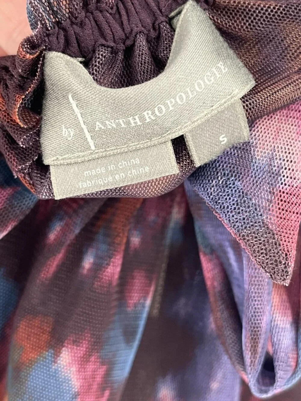 BY ANTHROPOLOGIE Womens Purple Abstract Tulle Ruffle Tie Back Top NWT Small - Picture 6 of 8